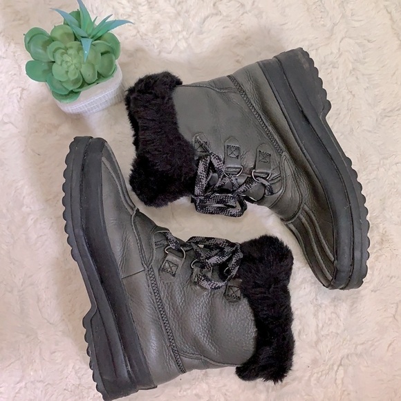 SPERRY Maritime black fur gray Leather Winter Boots - Picture 5 of 10